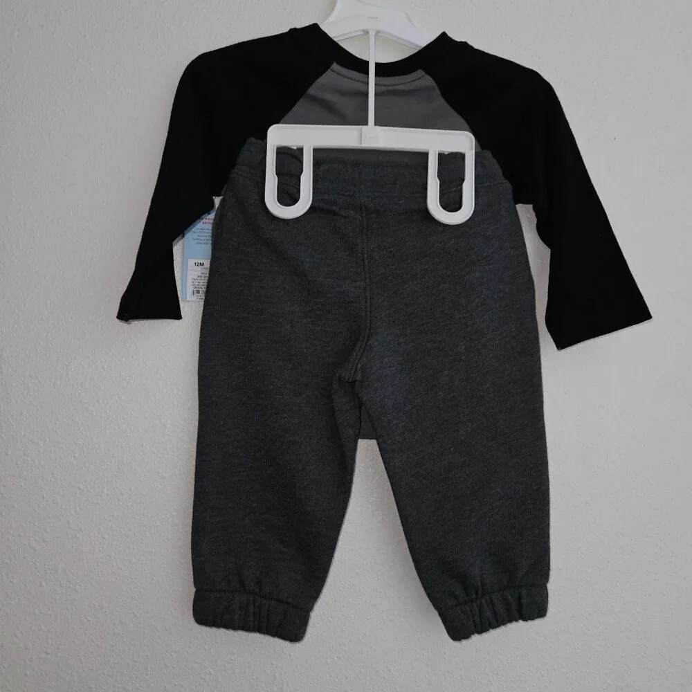 NEW Boo Bats Halloween Outfit Shirt Pants Baby 12 Months Black Gray Cat & Jack